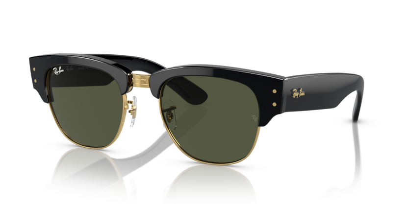 Ray Ban Mega Clubmaster - Negro sobre dorado con mica verde g15