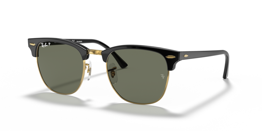 Ray Ban Clubmaster Classic Polarizado - Negro sobre dorado con mica verde g15 polarizado