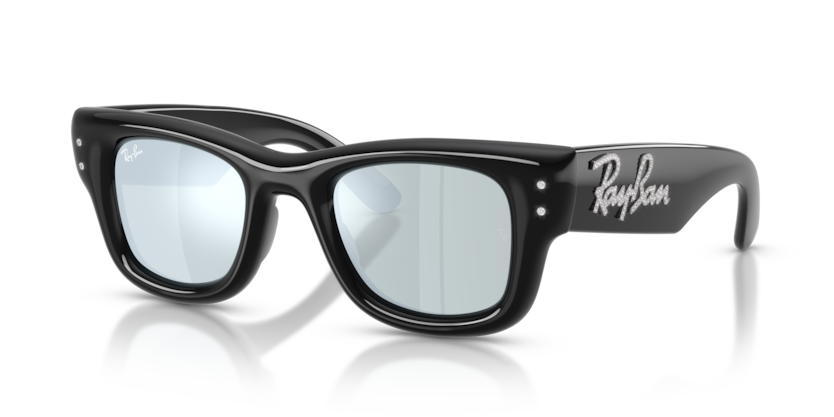 Ray Ban Wayfarer Puffer Cristal Edition - Negro con mica plateada espejo y varilla con cristales