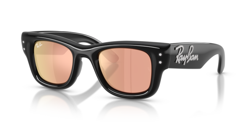 Ray Ban Wayfarer Puffer Cristal Edition - Negro con mica marrón y rosa espejado y varilla con cristales