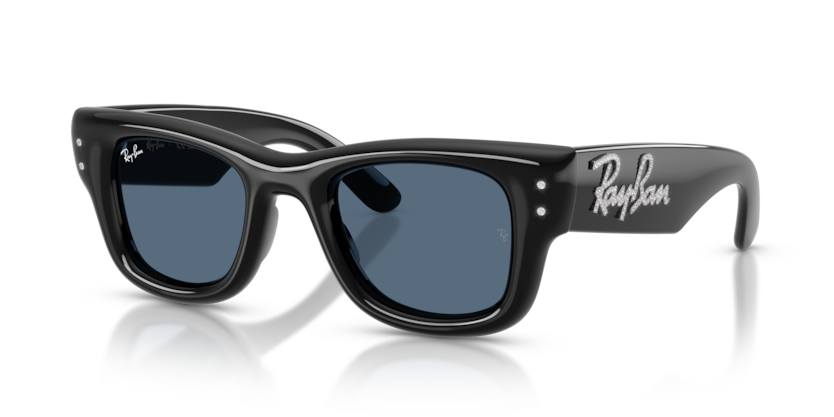 Ray Ban Wayfarer Puffer Cristal Edition - Negro con mica azul oscuro y varilla con cristales
