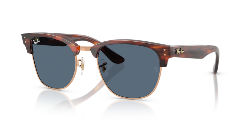 Ray Ban Clubmaster Reverse - Havana rayado sobre oro rosa con mica azul oscuro
